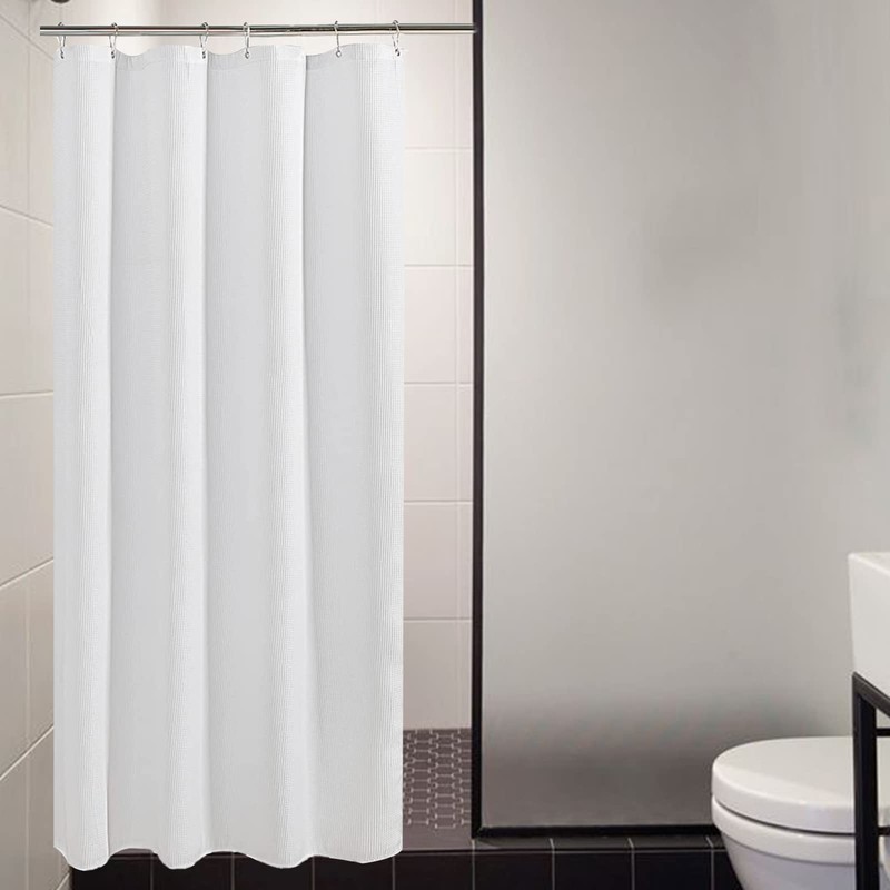 AmazerBath White Waffle Shower Curtain, 36x72 Inches, Fabric Stall Curtain