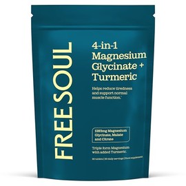 Magnesium Glycinate 4-in-1 Complex | 1283mg Bisglycinate, Citrate, Malate & 2000mg Turmeric & Black Pepper | 385mg Elemental High Absorption Magnesium Supplements | 90 Tablets | UK Made | Free Soul
