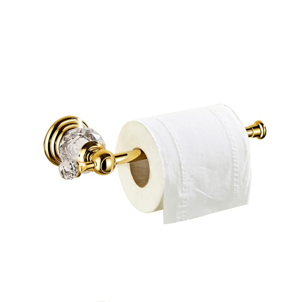 BATHSIR Crystal Toilet Paper Holder, Gold Toilet Roll Holder Modern Bathroom Accessories Zinc Alloy Tissue Hanger Wall Mounted