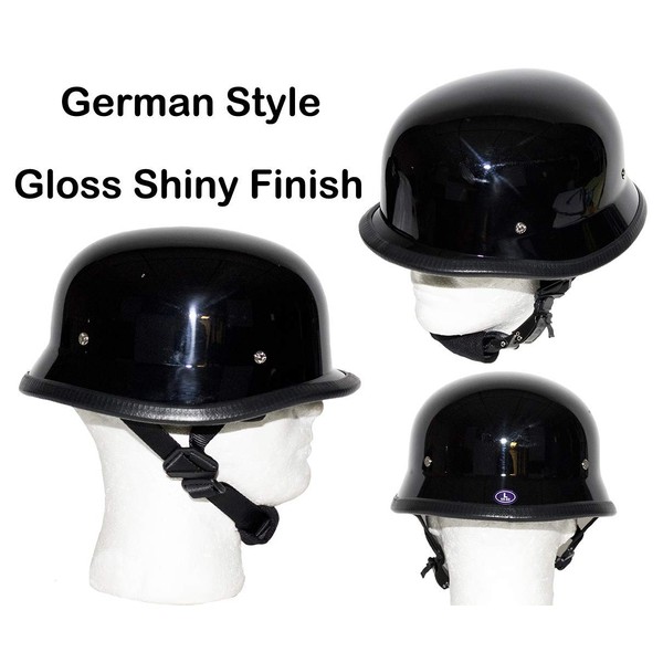 German Novelty Shiny Black Motorcycle Skull Cap Cruiser Biker S,M,L,XL,XXL (M, Black)