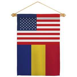 Romania US Friendship Garden Flag Set Wood Dowel Regional USA American Alliance World Country Particular Area Small Decorative Gift Yard House Banner Made In 13 X 18.5