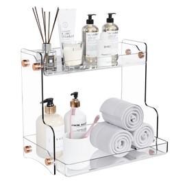 2 Tier Bathroom Countertop Organizer, Countertop Makeup Organizer Perfume Care Products, Clear Makeup Storage Rack, Double Layer Bathroom Trays Holders Organization(Clear)