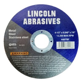 200 Pack 4.5" Cut-Off Wheels Lincoln Abrasives .040" Metal & Stainless Steel