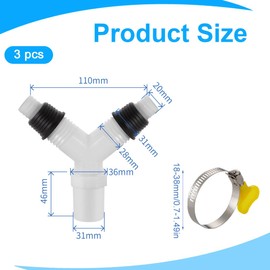NHPY Washing Machine Drain Adapter, Drain Washing Machine Double Connection - Double Thread Connection Y Adapter for Pipes with 20-31 mm Input and 36 mm Outlet, Plastic Thread Connection, a
