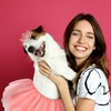 2 Pcs Dog Crown Headband Dog Tutu Dress Set Crystal