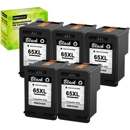 greencycle 65XL Black Ink Cartridge Replacement for HP 65 XL N9K04AN Compatible with Envy 5055 5052 5058 Deskjet 2655 2652 2622 3720 3730 3752 3758 All-in-One Printer (Black, 5 Pack)