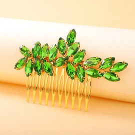 Teyglen Crystal Bride Wedding Hair Comb Handmade Rhinestone Side Hair Comb Simple Red Blue Black Green Hair Pieces Bridal Headpieces Hair Accessories for Women Girl Brithday Prom (Green)