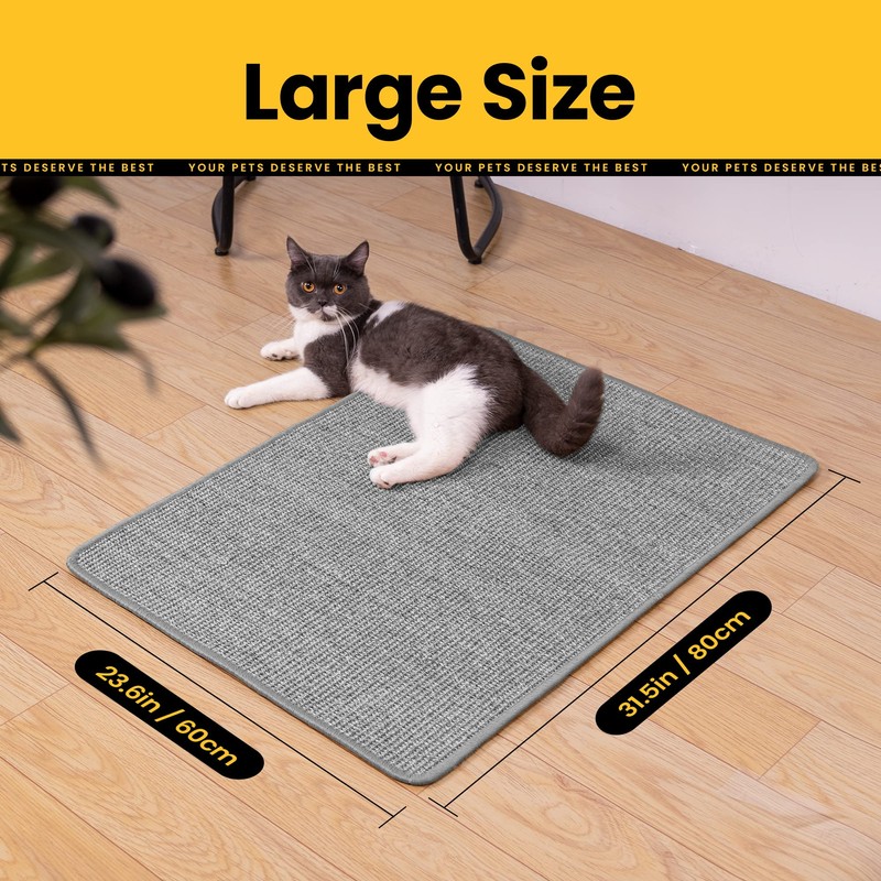 Conlun Cat Scratcher Mat,Natural Sisal Cat Scratch Pad with Hook&Loop