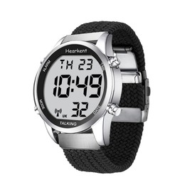 Hearkent Digital Talking Watch with British English Speaking Pleasant Male Voice and Extension Nylon Braided Adjustable Strap for Elderly