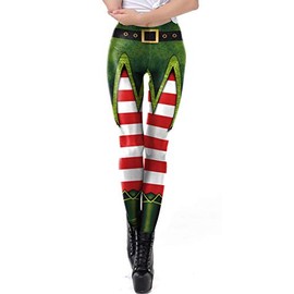 Women's Striped Leggings Gnome Christmas Elf Christmas Motif Print, Green/Red/White