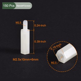 YOKIVE Pack of 150 M2.5 Standoff Screws Nylon Hexagonal PCB Spacers with High Insulation Effect Hold Height Uniform Large for Motherboard (White 10 mm + 6 mm)