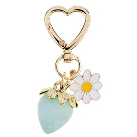 Agromusk Cute Strawberry Keychain,Bag Charms,Kawaii Heart Flower Daisy Key chains Accessories Decor for Girls Purse Gift, Blue
