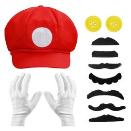Philoctes Carnival Costume Accessories with Hat Gloves Beard Yellow Buttons Carnival Costume Accessories Cosplay Floppy Hat for Women Men Birthday Party
