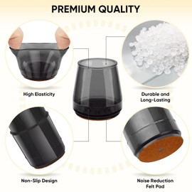 BALEINE 32 Pack Silicone Chair Leg Floor Protectors, Stool Leg Protectors Cap, Non-Slip Chair Leg Caps for Hardwood Floors (Black & Small, 32 Pack, XL)
