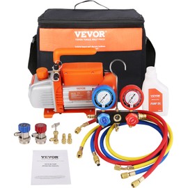 VEVOR 1/4 HP 4 CFM AC Vacuum Pump and Gauge Set, 1-Stage Rotary Vane HVAC Air Vacuum Pump Refrigerant Kit Manifold Gauge Set, Not only for R134a but Also R32 R1234yf Systems, Incl. R410a Adapter