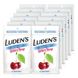 Luden's Sugar Free Wild Cherry Throat Drops, Sore Throat Relief, 25 Count (12 Pack)