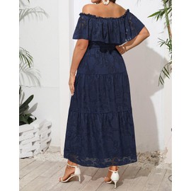 Plus Size Wedding Guest Dresses Formal Navy Blue Off The Shoulder Maxi Boho Graduation Casual Long Lace Sundress 2024