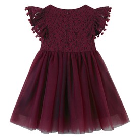 RJXDLT Toddler Girl Dress Baby Girl Tulle Dress Flutter Sleeve Tutu Flower Girl Dress 1 Years Burgundy 396