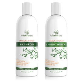 Wild Naturals Sulfate Free Shampoo : Conditioner Set, With Manuka Honey + Aloe Vera, For Hair Loss, Thinning Hair and Itchy Dry Scalp. Anti Dandruff, Moisturizing, 98% Natural, 80% Organic Plant-Based