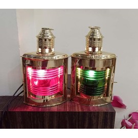 Vintage Brass Electric Green/Red Lamp Maritime Ship Lantern Boat Light Home Decorative Port & Starboard Lanterns Maritime (Set of 2) Rustic Vintage Home Decor Gifts