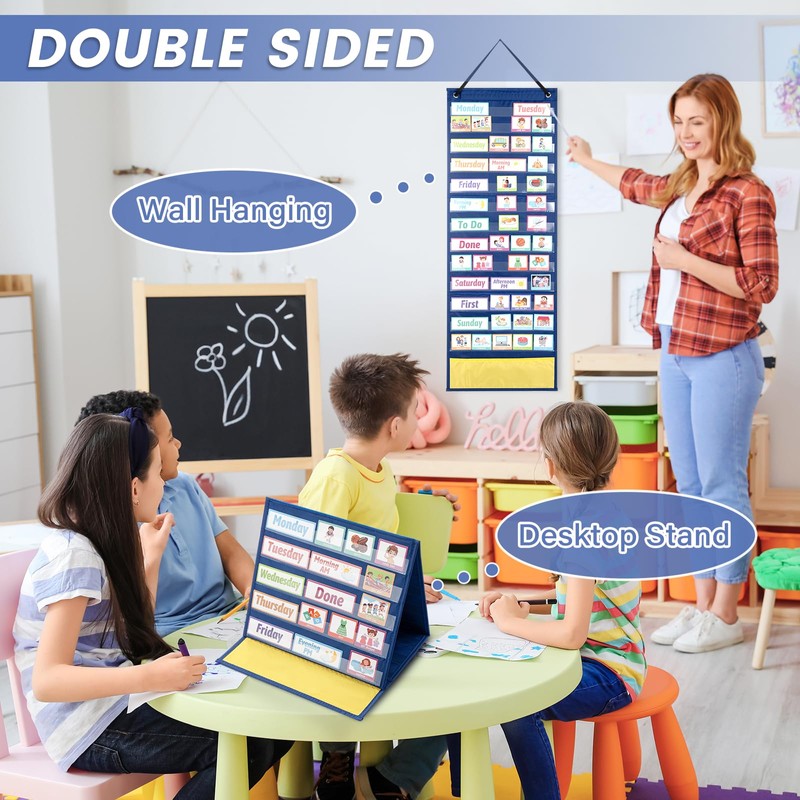 Visual Schedule Pocket Chart with 146 Cards for Classroom Kids,