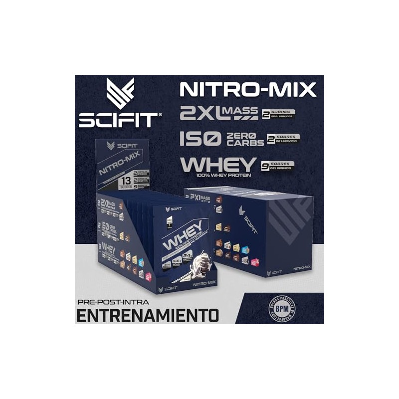 Scifit Nitro-Mix Protein Protenas Whey-Iso Zero Carb-Gainer 12 Sobres Variedad
