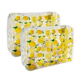 TotePrint 2PCS Lemon Transparent PVC Cosmetic Bag, Portable Waterproof Storage Bag Tsa Approved Toiletry Bag for Girls' Cosmetics and Toiletries. (Lemon Printing-2pcs, D1184-B033-4)