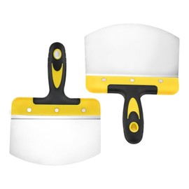 Mgoodoo 2PCS Stainless Steel Bucket Scoop,6.7 inch Curved Contoured Blade Putty Knife for Drywall & Plaster,Rustproof Scraper Tools with Soft-Grip Handle for Clean Paint,Mortar,Putty,etc(Yellow)