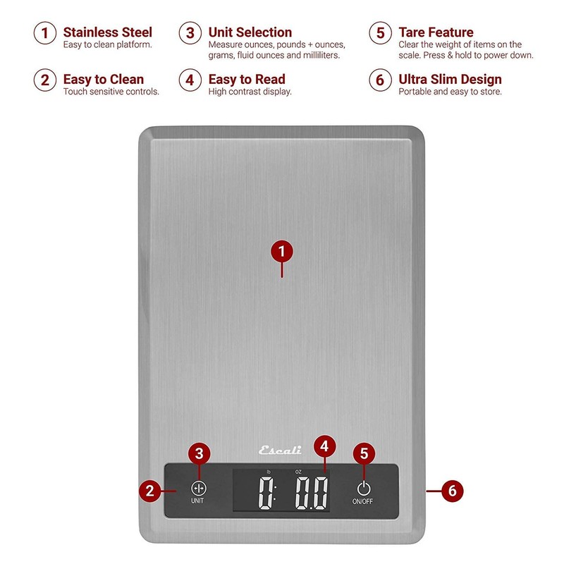 Escali T115S Ultra Thin Kitchen, Office, Herb Scale, Tare Functionality,