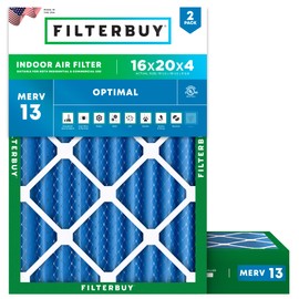 Filterbuy 16x20x4 Air Filter MERV 13 Optimal Defense (2-Pack), Pleated HVAC AC Furnace Air Filters Replacement (Actual Size: 15.50 x 19.50 x 3.63 Inches)