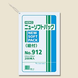 Shimojima 006694812 Plastic Bags, Transparent, New Soft Pack, 0.000003 inches (0.009 mm), Cord Included, 200 Sheets