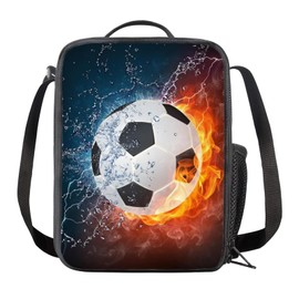 VKWE Football Lunch Box Bag Boys Girls 3D Football Insulated Lunch Bag Kids Reusable Cooler Warm Tote Football Lunch Box with Drink Bottle Holder for School Picnic Travel Hiking Camping
