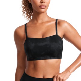 CRZ YOGA Butterluxe Womens Adjustable Spaghetti Thin Strap Sports Bra - Padded Wireless Square Neck Workout Yoga Clothes Black Tie Dye Flowers Large