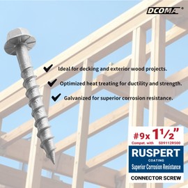 SD Connector Screws, 9 x 1-1/2 in. 1/4" Hex Head with 0.370"-Dia, Replace 10D Nails, Highly Resistant to Deformation and Wear (500-Qty)