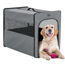 PETSFIT Portable Dog Crate, Chewproof Design Breathable & Collapsible Dog Kennel, Indoor and Outdoor Use with Thicken Mat 31 Inch Grey