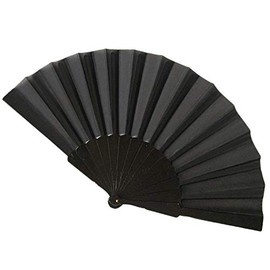 WS UK Fabric Handheld Folding Fan [Black]