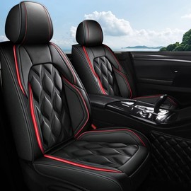 AOMSAZTO Car Seat Covers Full Set Fit for Nissan Titan 2009-2025 Waterproof Faux Leather Car Seat Cushions Automotive 5 Seat Covers Set（Black&Red）