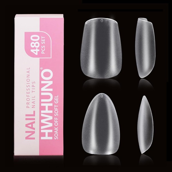 HWHUNO Soft Gel Extra Short Almond Nail Tips Clear Full