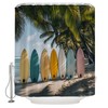 JOFKAXU Tropical Beach Shower Curtain Colorful Surfboard Palm Tree Surfing