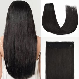 Senmy Hair Extensions Real Human Hair Natural Black Hair Extensions 20inch Invisible Wire Hair Extensions Straight 100g Fish Line Layered Hairpiece For Black Women(20 Inch-100g,#1B)