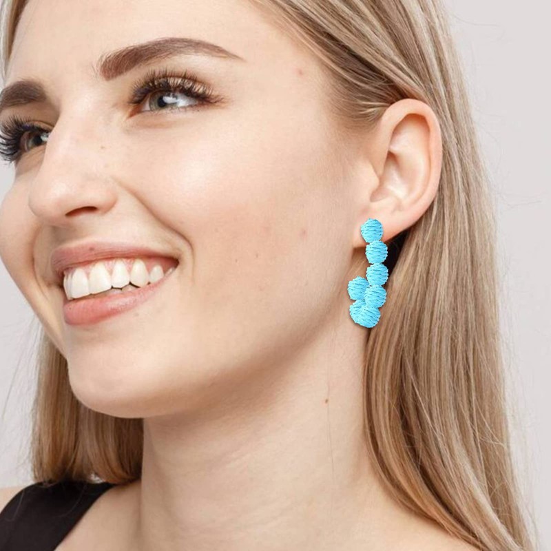 Rattan Earrings Statement Raffia Handmade Braid Straw Earrings Circle Hoop