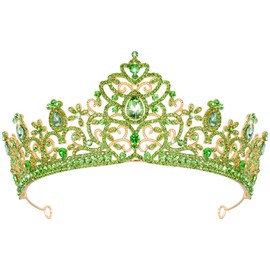 Vovii Tiaras for Women Wedding Crown Headband Birthday Queen Rhinestone Shiny Green Crown for Girl Princess Decoration for Birthday Prom Party