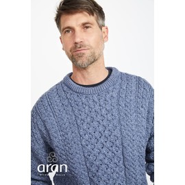 Men's Irish Traditional Aran Wool Pullover Sweater (X-Large, Denim)