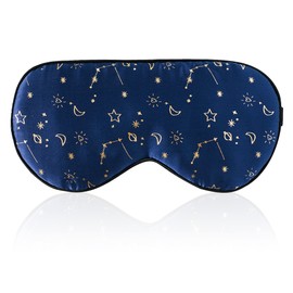 townssilk 100% Silk Sleep mask with Adjustable Strap,Comfortable and Super Soft Eye mask Ultimate Sleeping aid Golden starrysky Blue