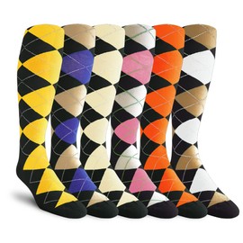 Colorful Knee High Argyle Golf Socks: Mens Over-The-Calf Bundle Pack: Black Bundle (6 Pair Collection)