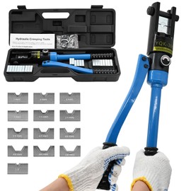 LFGUD 16T Hydraulic Battery Cable Crimper 8 AWG to 600 MCM Hydraulic Crimping Tool Cable Lug Crimper Electrical Terminal Wire Crimper with 13 Pairs of Dies Kit, Blue