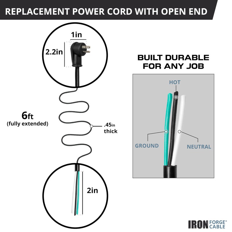 Iron Forge Cable Flat Plug 12 Gauge Power Cord Replacement