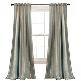 Lush Decor Julia Stripe Curtains | Light Filtering Striped Window Panel Set for Living, Dining, Bedroom (Pair), 84” x 52”, Blue