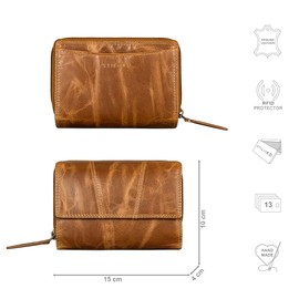 STILORD 'Jade' Women's Large RFID Wallet - Genuine Leather Trifold with Card Slots, Zip, Colour:Perugia - Brown