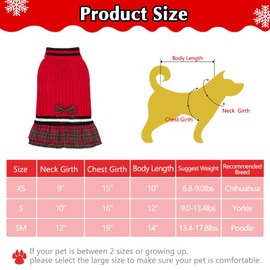 PAWCHIE Dog Sweater Dress with Bowtie - Dog Turtleneck Pullover Knitwear for Small Dogs Girls Cold Weather Sweater with Leash Hole, Suitable for Small Medium Dogs Puppies